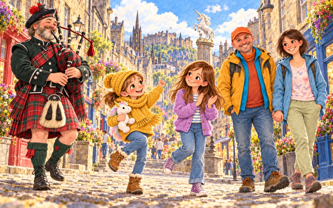 Ein Dudelsackspieler in der Altstadt von Edinburgh